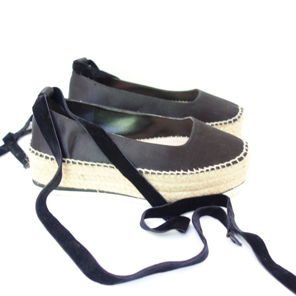 Black Satin Jute Espadrilles Platform Sandals  sz7 - Picture 10 of 10